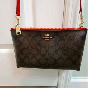 Coach Red / Brown Signature Crossbody Small Purse